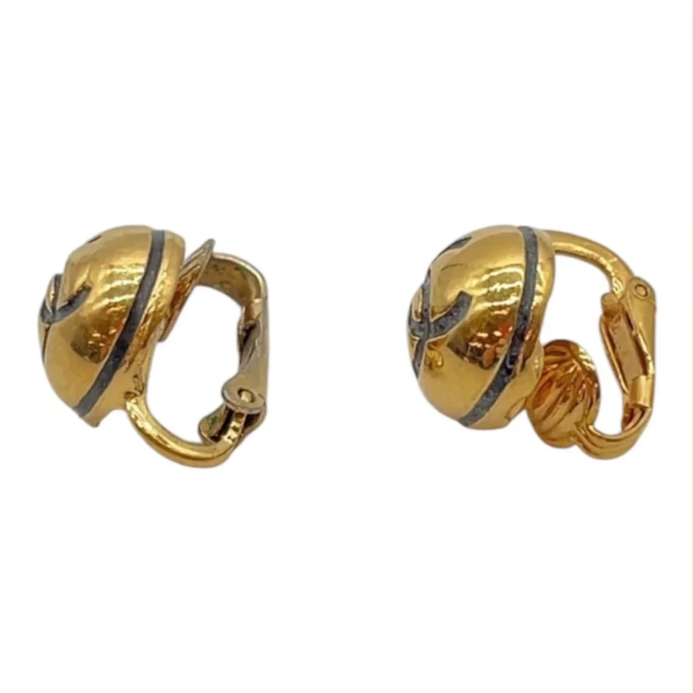 CHANEL Gold and Black CC Clip-On Earrings